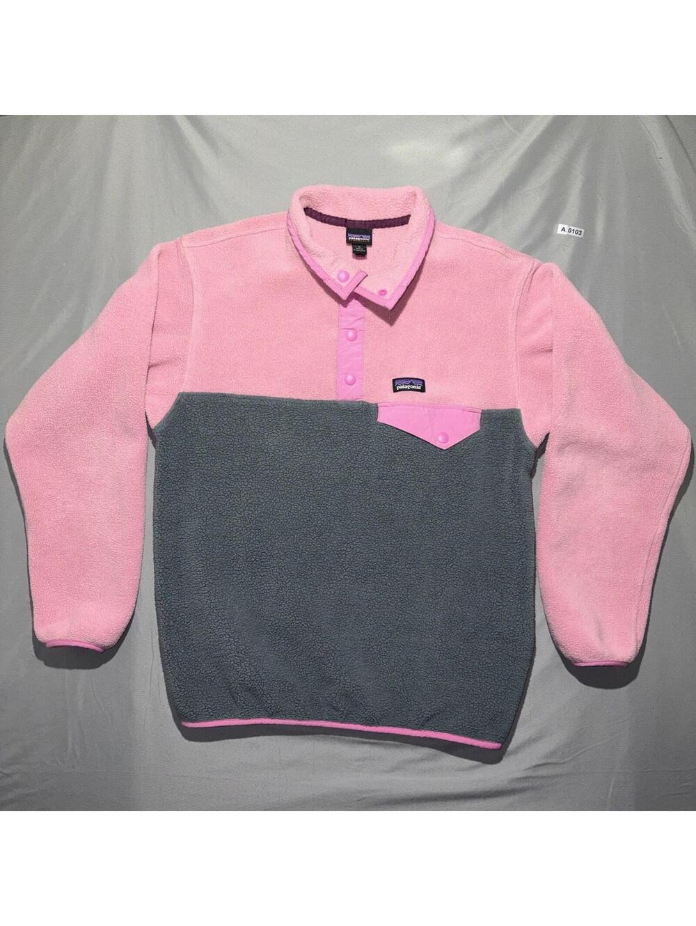 PATAGONIA Women’s Synchilla Snap Fleece Pullover Size L 12 Pink Gray Lightweight